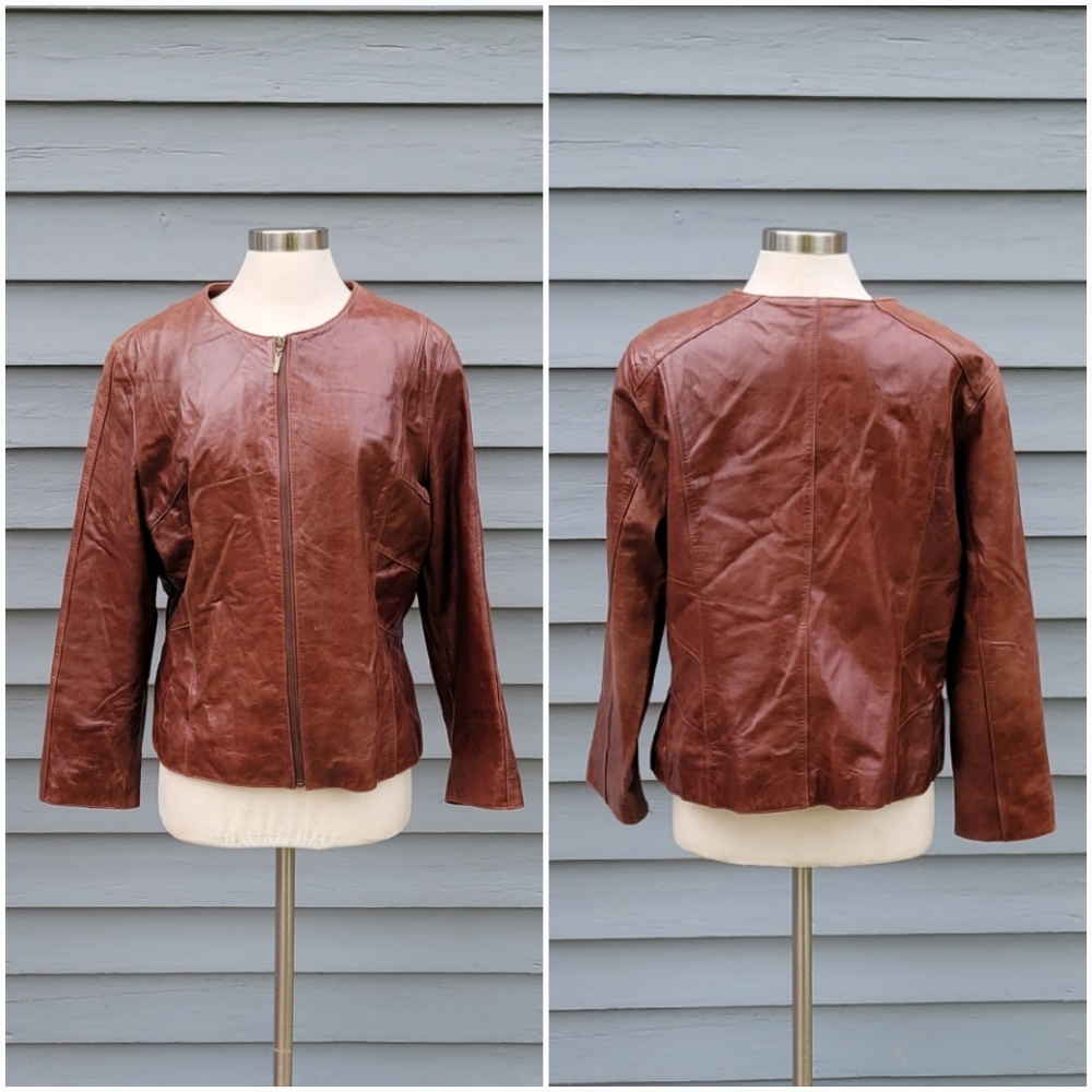 Vintage 90s y2k Brown Leather Wilsons Pelle Studio Car Coat Boho Festival Jacket